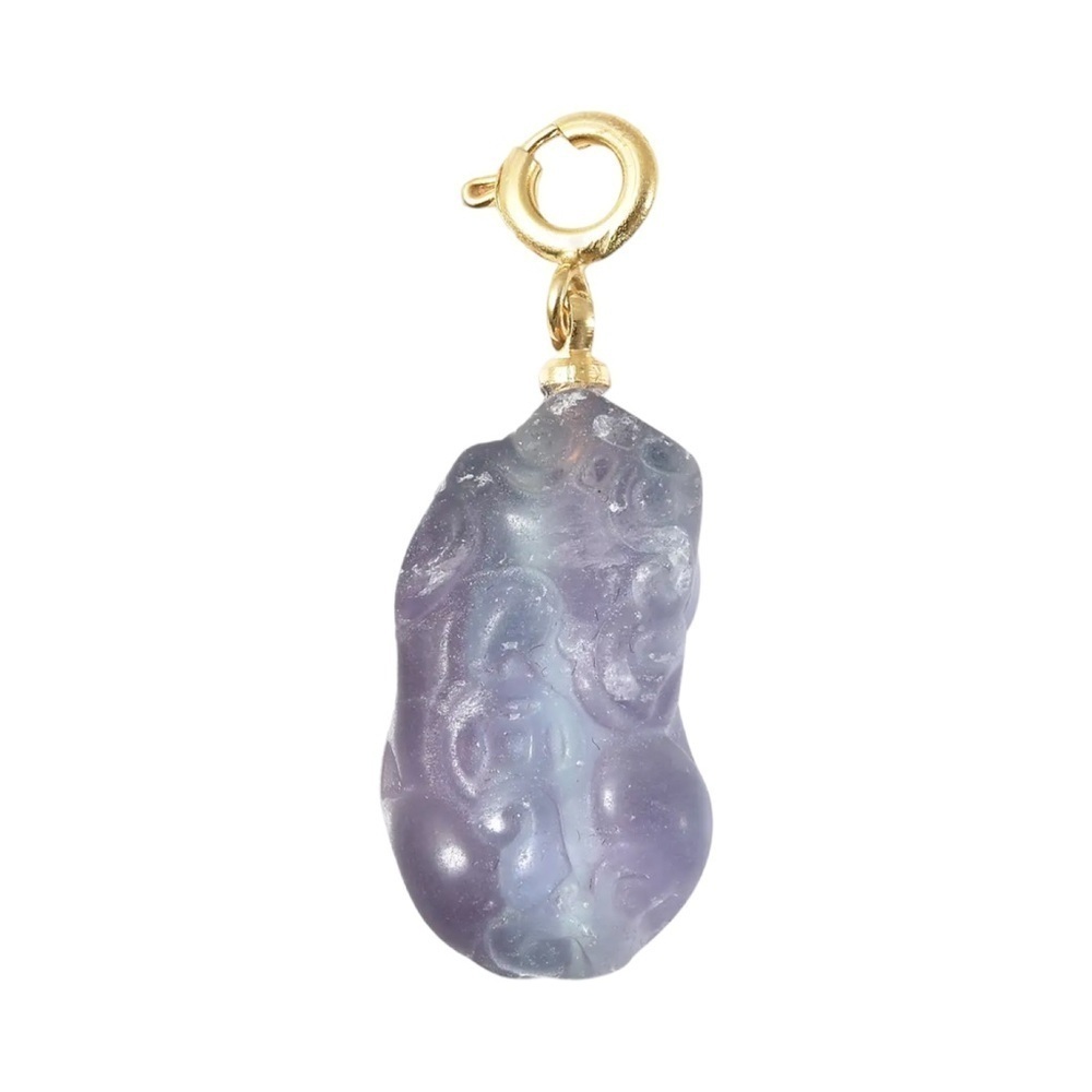 Multi Fluorite Carved Pixiu Pendant in Goldtone 18.50 ctw
